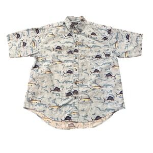 Puritan Button Down Shirt Mens Blue Marlin Sailfish Tropical Fish SIZE L